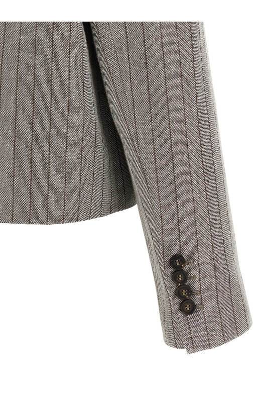 Блейзер в полоску с V-образным вырезом Серый BRUNELLO CUCINELLI MG5207400PC241 Блейзер в полоску с V-образным вырезом Серый BRUNELLO CUCINELLI MG5207400PC241