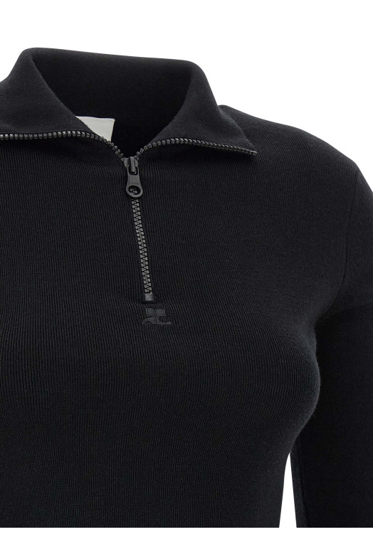 Вовняне трикотажне плаття Чорне COURREGES 325MRO691FI00719999 Вовняне трикотажне плаття Чорне COURREGES 325MRO691FI00719999