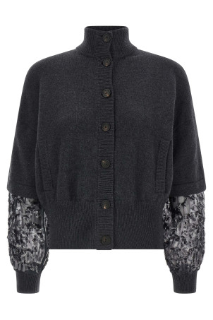 Sequin sleeve cardigan Gray