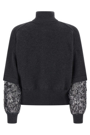 Sequin sleeve cardigan Gray