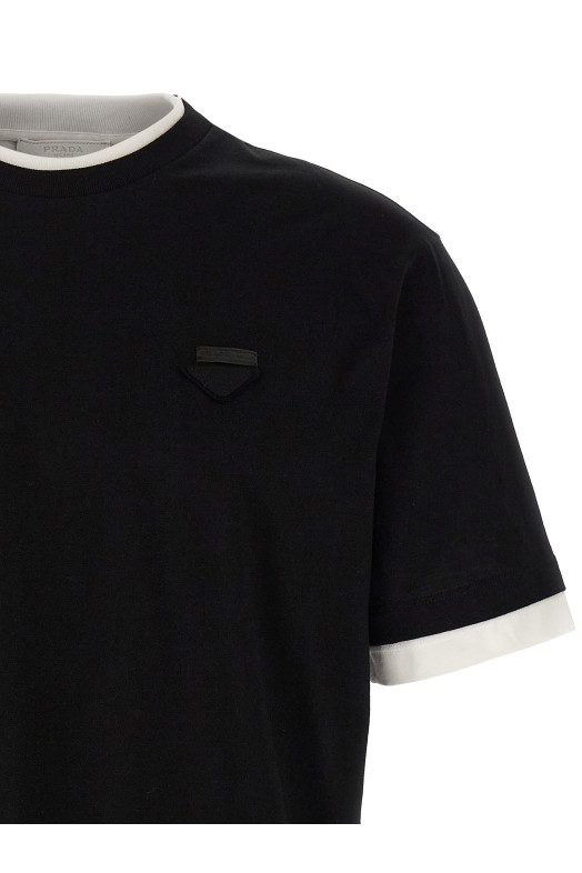 Многослойная футболка Черно-серая PRADA UJN912SWMO11CDF0967 Многослойная футболка Черно-серая PRADA UJN912SWMO11CDF0967
