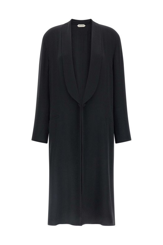 Шелковое пальто из жоржетта Черный ALBERTA FERRETTI A061751160555 Шелковое пальто из жоржетта Черный ALBERTA FERRETTI A061751160555