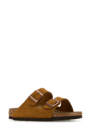 Охристые замшевые тапочки Arizona Grey BIRKENSTOCK (1027162) Охристые замшевые тапочки Arizona Grey BIRKENSTOCK (1027162)