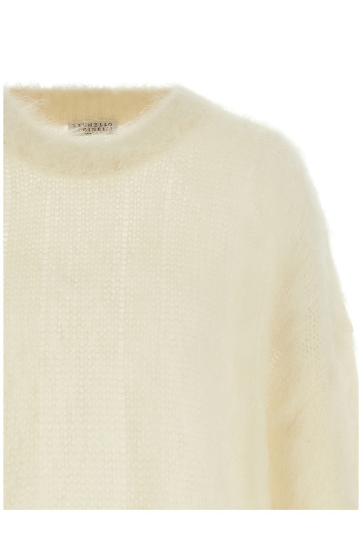 Шовковий светр з мохеру Білий BRUNELLO CUCINELLI MLD346100C132 Шовковий светр з мохеру Білий BRUNELLO CUCINELLI MLD346100C132
