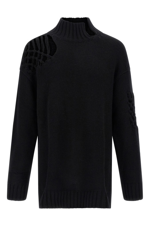 Светр з вставкою з макраме Чорний YOHJI YAMAMOTO HLK13189BLACK2 Светр з вставкою з макраме Чорний YOHJI YAMAMOTO HLK13189BLACK2
