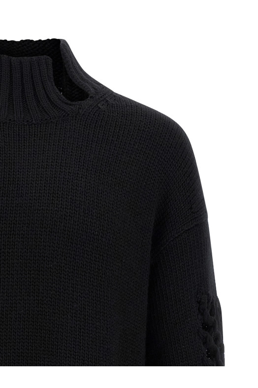 Светр з вставкою з макраме Чорний YOHJI YAMAMOTO HLK13189BLACK2 Светр з вставкою з макраме Чорний YOHJI YAMAMOTO HLK13189BLACK2