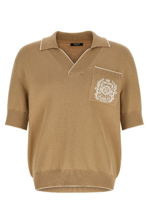 'Balmain Stemma' embroidery polo shirt Beige