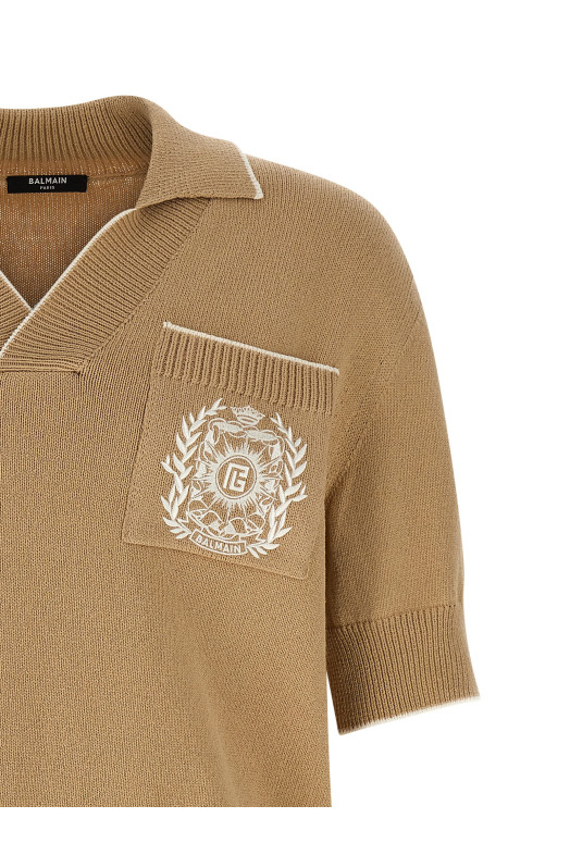 'Balmain Stemma' embroidery polo shirt Beige 'Balmain Stemma' embroidery polo shirt Beige