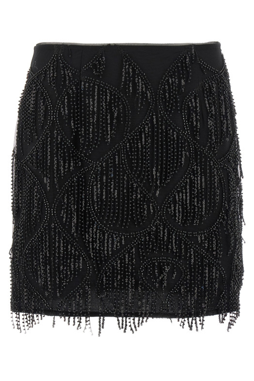 Юбка с бахромой из бусин Черная ROTATE BIRGER CHRISTENSEN 114623100100