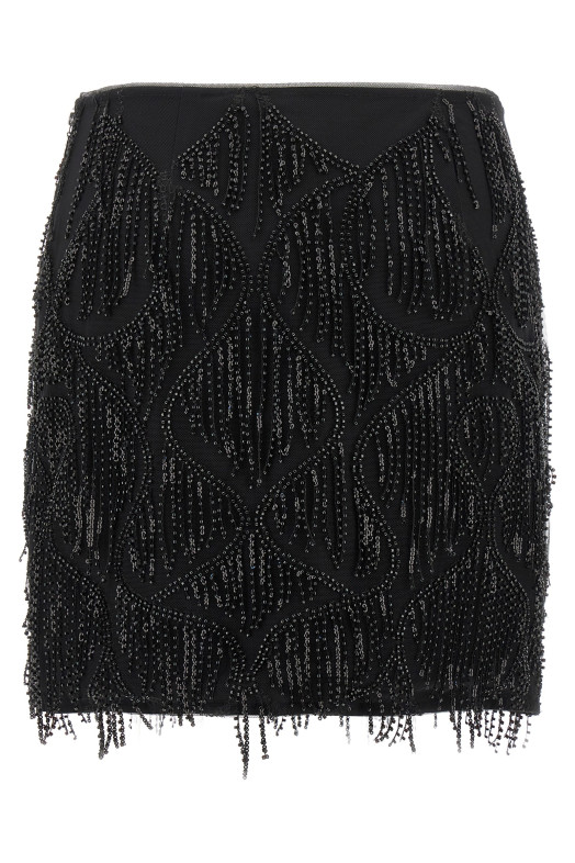 Юбка с бахромой из бусин Черная ROTATE BIRGER CHRISTENSEN 114623100100