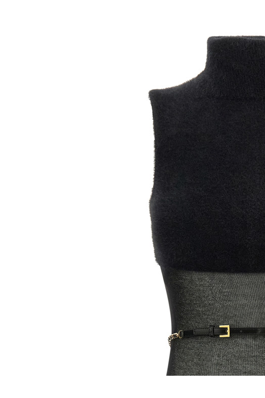 Платье с марлевой вставкой, черное ELISABETTA FRANCHI AM37T57E2110 Платье с марлевой вставкой, черное ELISABETTA FRANCHI AM37T57E2110