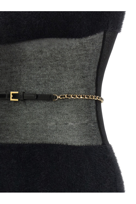 Платье с марлевой вставкой, черное ELISABETTA FRANCHI AM37T57E2110 Платье с марлевой вставкой, черное ELISABETTA FRANCHI AM37T57E2110