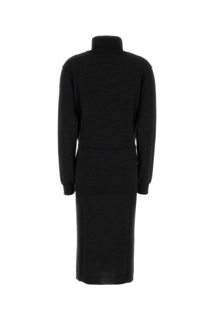 Свитер-платье из шерсти и акрила цвета угольного черного с эффектом «тромп-л'ой» LEMAIRE (DR1082LK087)