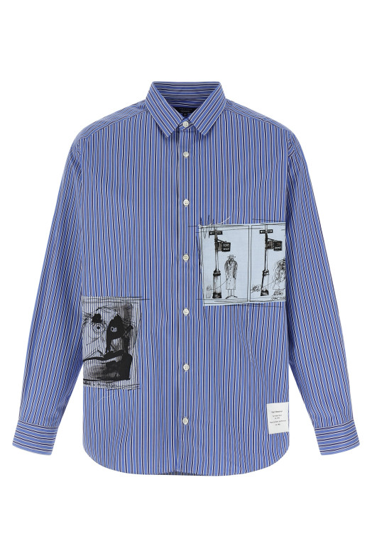 Рубашка в полоску с нашивками Синяя COMME DES GARҪONS HOMME HPB0091