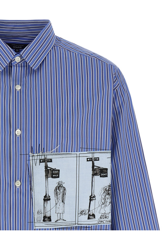 Рубашка в полоску с нашивками Синяя COMME DES GARҪONS HOMME HPB0091