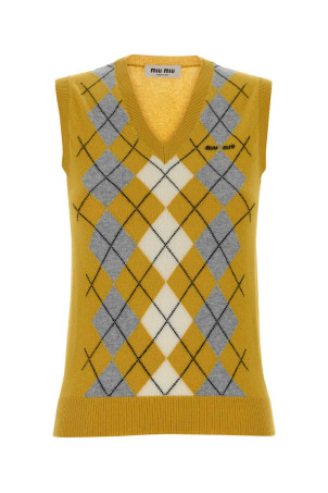 Кашеміровий жилет кольору гірчиці MIU MIU (MMV296SOOO174B)