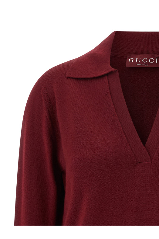 Ультратонкая шерстяная рубашка-поло бордо GUCCI 793883XKFA86318