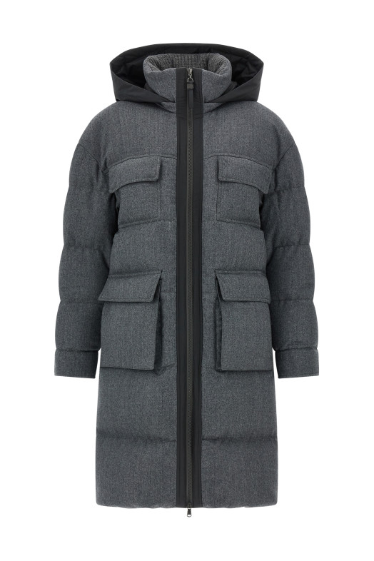 Длинная пуховая куртка «Shiny Zipper Pull» Серая MT2269787C003