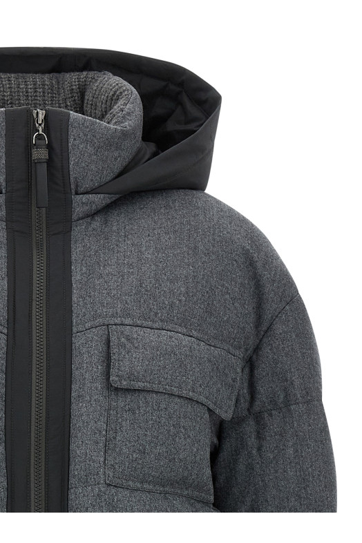 Длинная пуховая куртка «Shiny Zipper Pull» Серая MT2269787C003