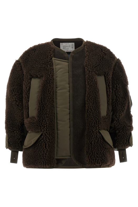 Куртка-бомбер из овчины Коричневая SACAI 2508239625 Куртка-бомбер из овчины Коричневая SACAI 2508239625