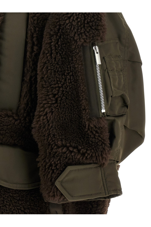 Куртка-бомбер из овчины Коричневая SACAI 2508239625 Куртка-бомбер из овчины Коричневая SACAI 2508239625