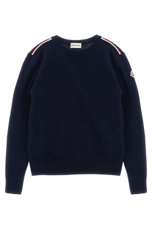 Светр з триколірними деталями Синій MONCLER ENFANT K29549C00001M1241745 Светр з триколірними деталями Синій MONCLER ENFANT K29549C00001M1241745