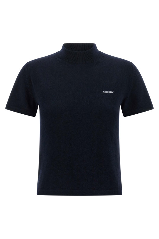 Свитер с интарсией и логотипом Синий MIU MIU MMR451SOOO18A9F0008