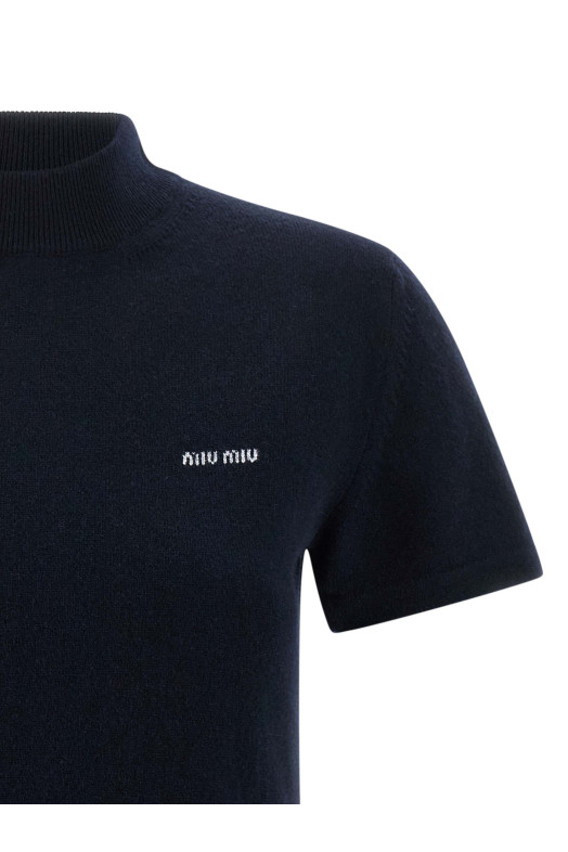 Свитер с интарсией и логотипом Синий MIU MIU MMR451SOOO18A9F0008