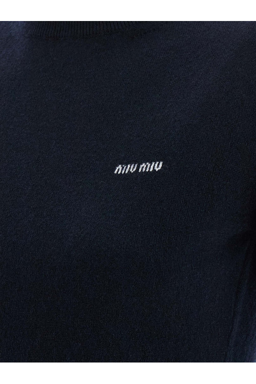 Свитер с интарсией и логотипом Синий MIU MIU MMR451SOOO18A9F0008