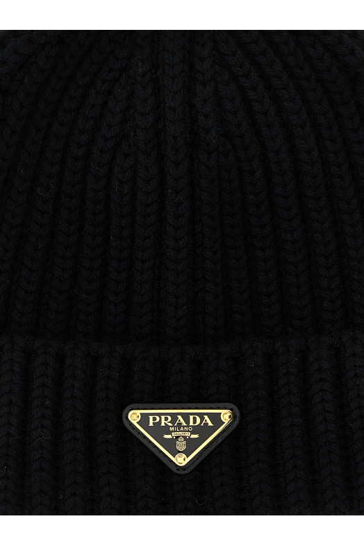 Шапка с логотипом в форме треугольника, черная PRADA 1HC3902DZLF0002