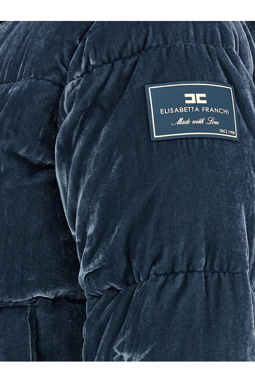 Бархатная пуховая куртка Синяя ELISABETTA FRANCHI PI82D56E2EA8 Бархатная пуховая куртка Синяя ELISABETTA FRANCHI PI82D56E2EA8