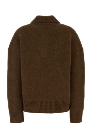 Brown stretch alpaca blend polo shirt AMI (UPL408KN0135)