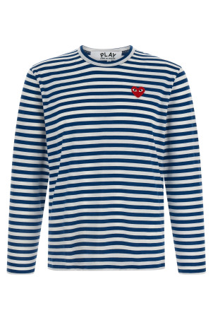 Футболка з логотипом і смужками, синя COMME DES GARÇONS PLAY AXT1642 Футболка з логотипом і смужками, синя COMME DES GARÇONS PLAY AXT1642