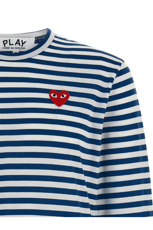 Футболка с логотипом и полосками Синяя COMME DES GARÇONS PLAY AXT1642