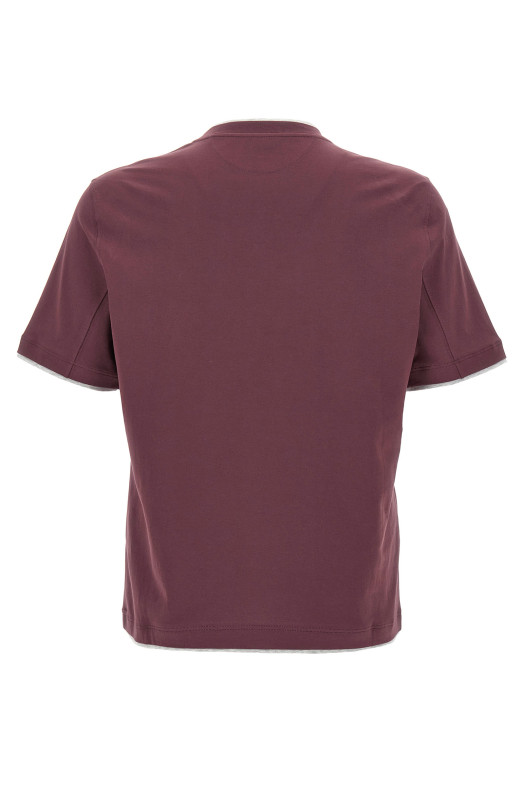 Двухслойная футболка бордового цвета BRUNELLO CUCINELLI M0B137427CTF75