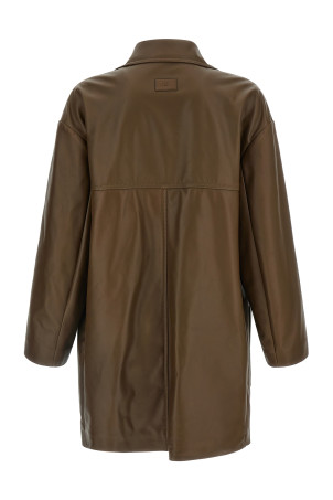 Двубортное кожаное пальто коричневого цвета FENDI FPJ897AQOIF1LUZ