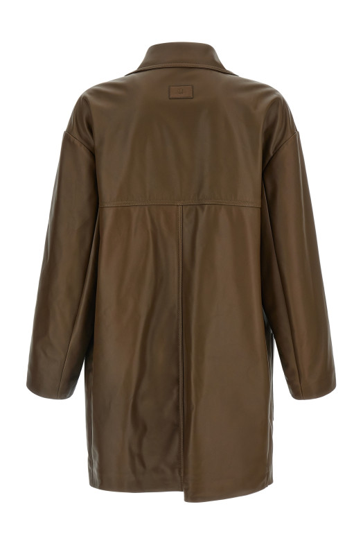 Двубортное кожаное пальто коричневого цвета FENDI FPJ897AQOIF1LUZ