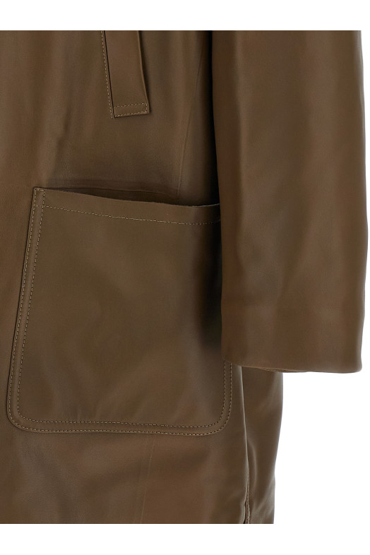 Двубортное кожаное пальто коричневого цвета FENDI FPJ897AQOIF1LUZ