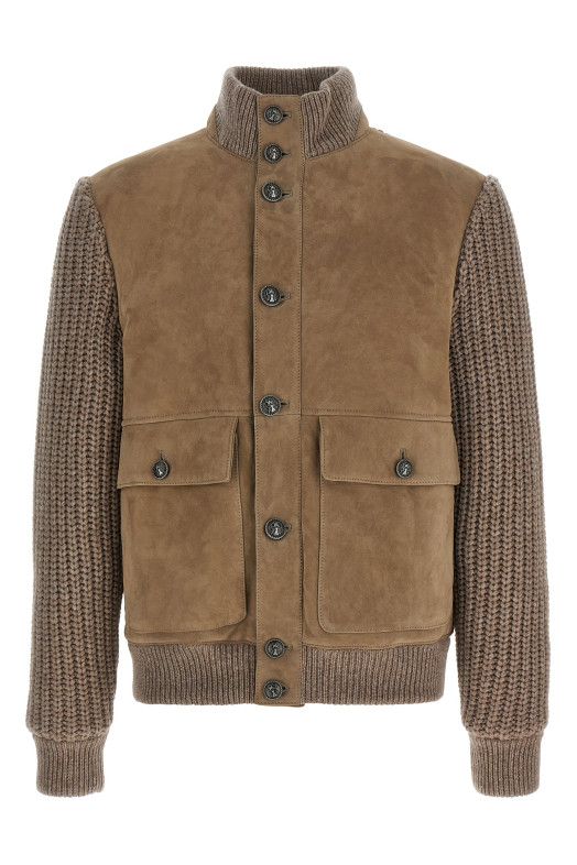 Куртка-бомбер из овчины Бежевая BRUNELLO CUCINELLI MPMVS2060CYQ48