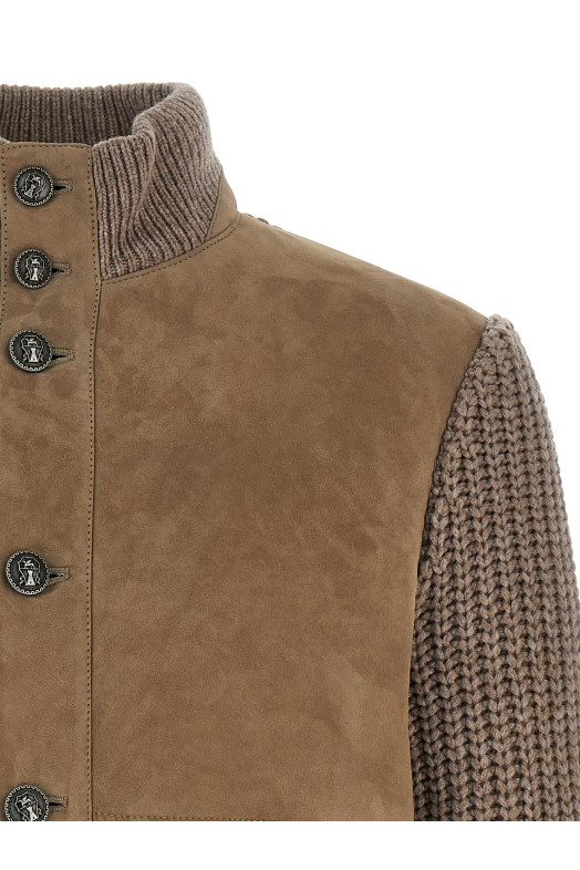 Куртка-бомбер из овчины Бежевая BRUNELLO CUCINELLI MPMVS2060CYQ48