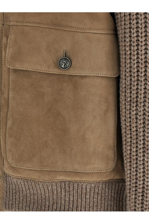 Куртка-бомбер из овчины Бежевая BRUNELLO CUCINELLI MPMVS2060CYQ48