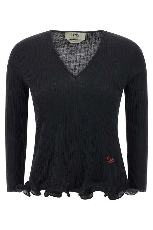 Светр з рюшами Чорний FENDI FS9741AVFEF0GME