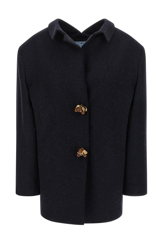 Шетландское шерстяное пальто Синее PRADA P573PYSOOO18OYF0008 Шетландское шерстяное пальто Синее PRADA P573PYSOOO18OYF0008