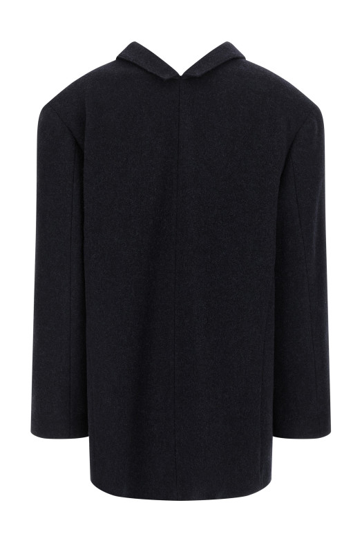 Шетландское шерстяное пальто Синее PRADA P573PYSOOO18OYF0008 Шетландское шерстяное пальто Синее PRADA P573PYSOOO18OYF0008