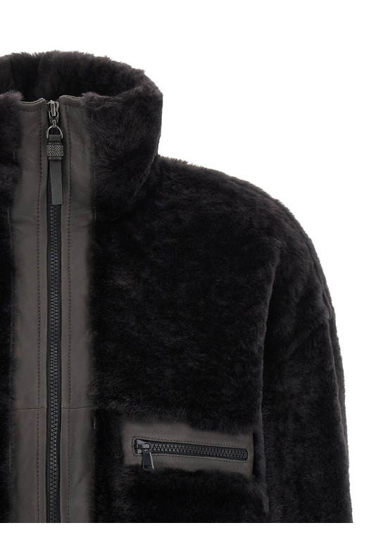 'Shiny Zipper Pull' shearling jacket Gray 'Shiny Zipper Pull' shearling jacket Gray