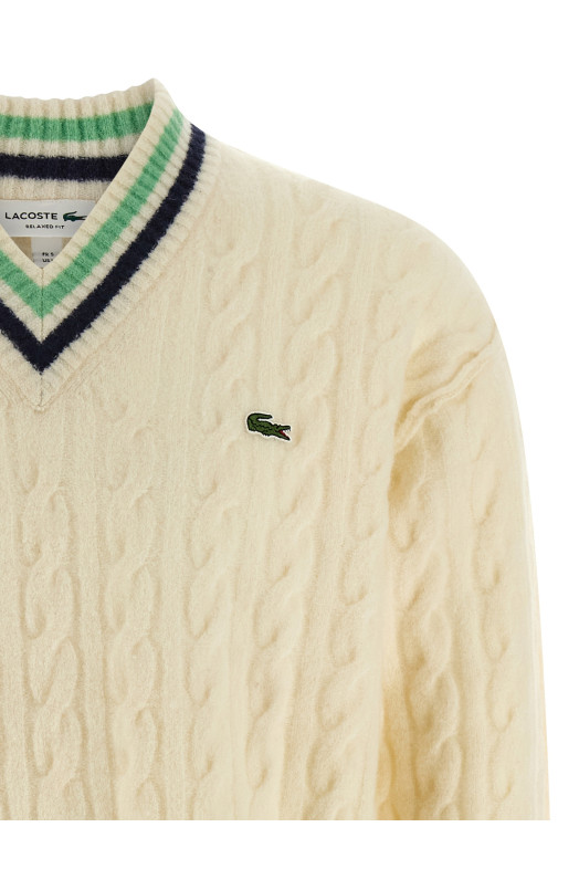 Braided wool sweater White