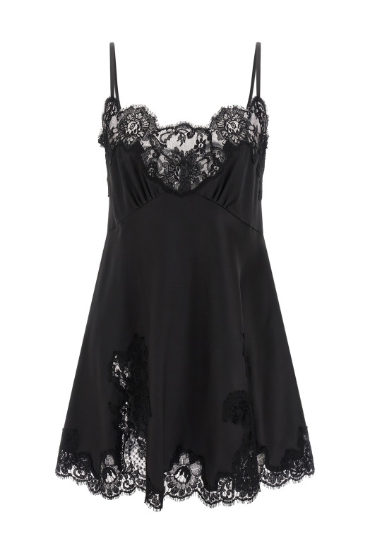 Сукня з атласу та мережива Чорна DOLCE & GABBANA F60FFTFURAGN0000 Сукня з атласу та мережива Чорна DOLCE & GABBANA F60FFTFURAGN0000