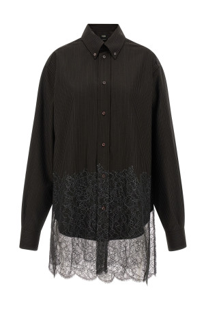 Рубашка из шерсти и кружева Коричневая FENDI FS1332AVK1F0DHP Рубашка из шерсти и кружева Коричневая FENDI FS1332AVK1F0DHP