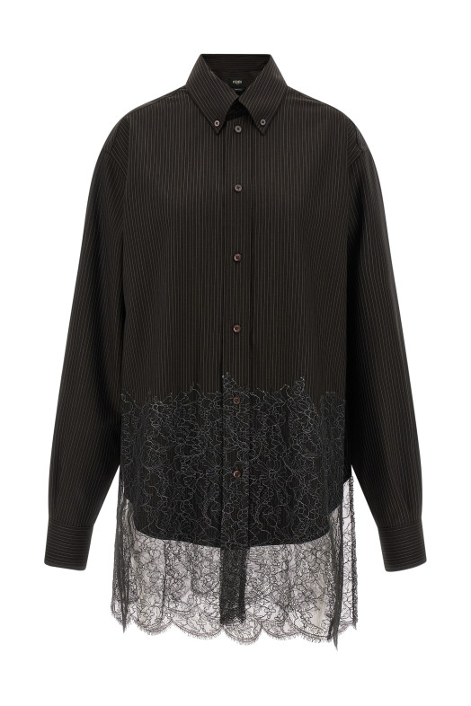 Рубашка из шерсти и кружева Коричневая FENDI FS1332AVK1F0DHP