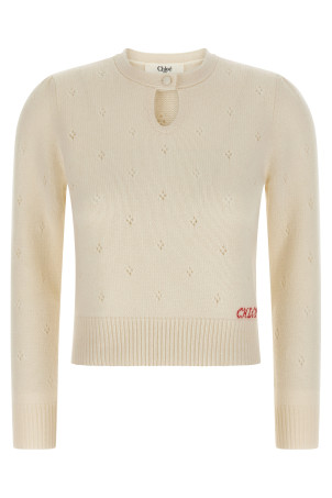 Светр з логотипом Jacquard Білий CHLOÉ CH25WMP08590107 Светр з логотипом Jacquard Білий CHLOÉ CH25WMP08590107